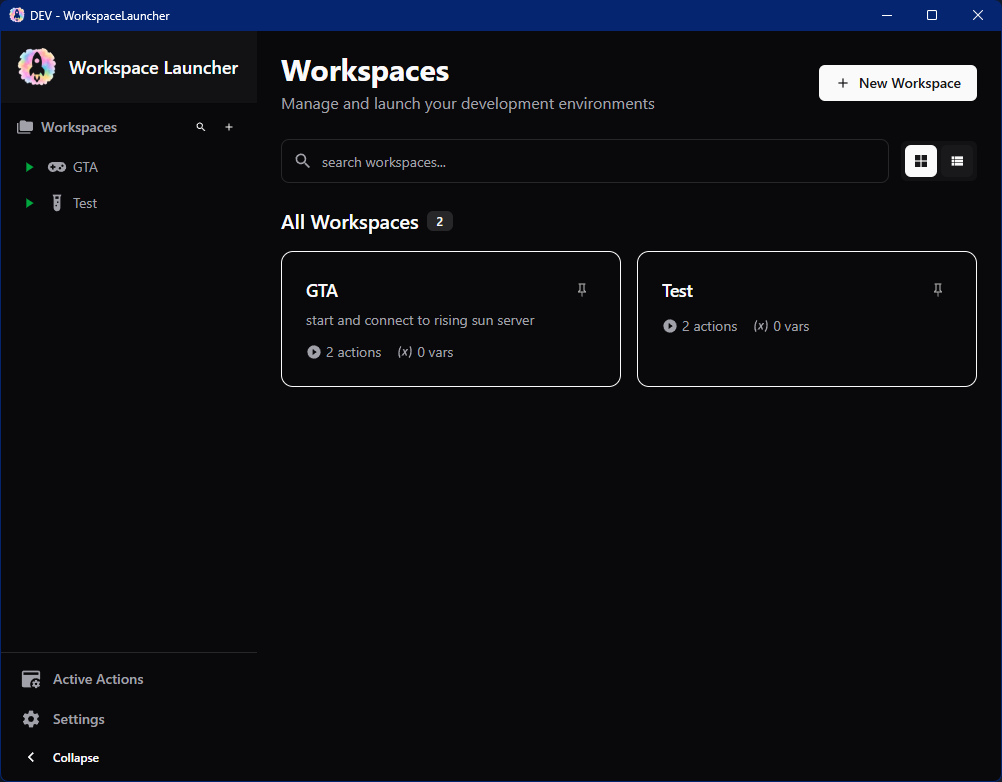 WorkspaceLauncher workspace management interface